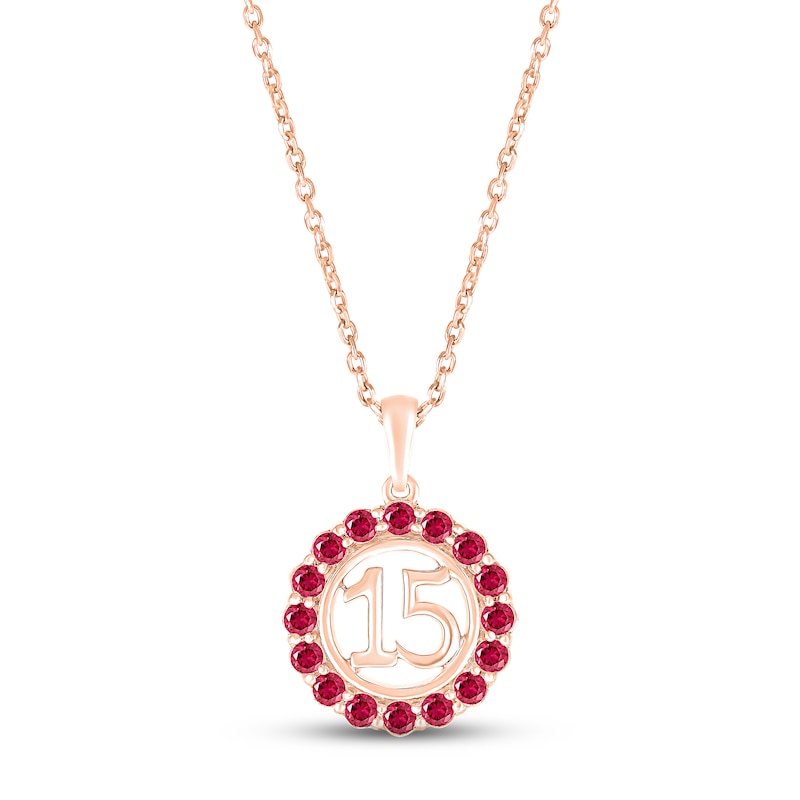Lab-Created Ruby Quinceañera Birthstone Necklace 10K Rose Gold 18"