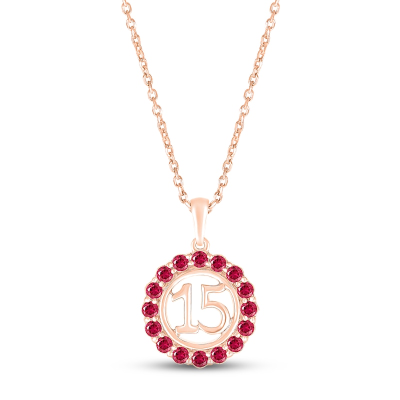 Main Image 1 of Lab-Created Ruby Quinceañera Birthstone Necklace 10K Rose Gold 18&quot;