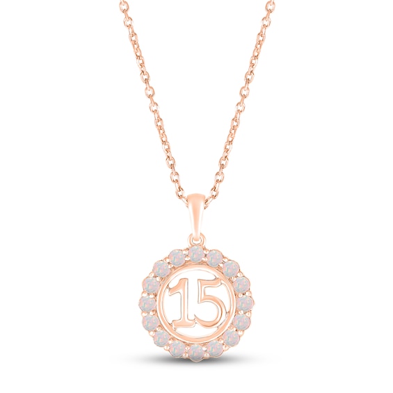 Lab-Created Opal Quinceañera Birthstone Necklace 10K Rose Gold 18"
