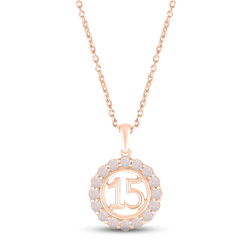 Main Image 1 of Lab-Created Opal Quinceañera Birthstone Necklace 10K Rose Gold 18&quot;