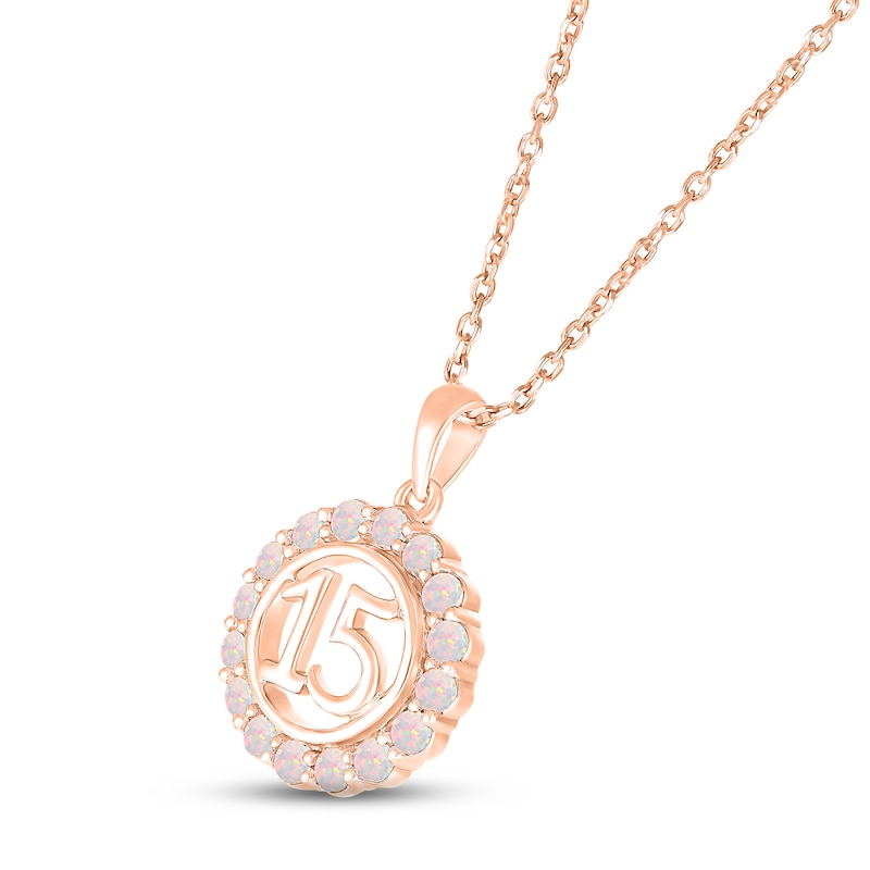 Lab-Created Opal Quinceañera Birthstone Necklace 10K Rose Gold 18"