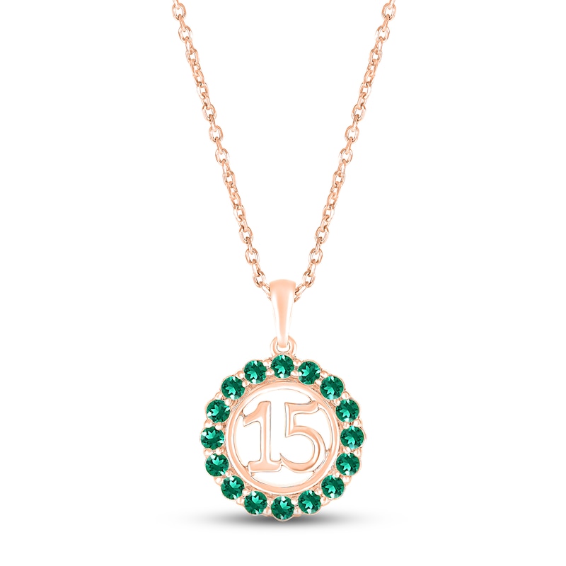 Lab-Created Emerald Quinceañera Birthstone Necklace 10K Rose Gold 18"