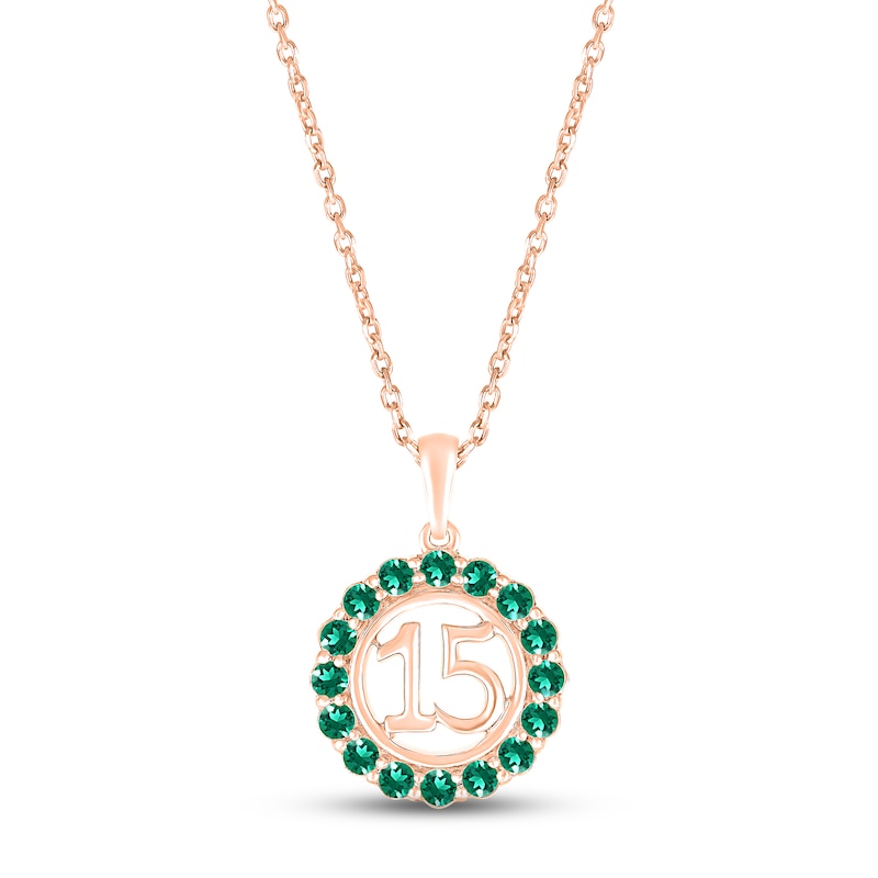Main Image 1 of Lab-Created Emerald Quinceañera Birthstone Necklace 10K Rose Gold 18&quot;