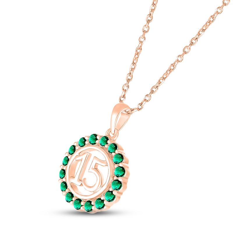 Main Image 2 of Lab-Created Emerald Quinceañera Birthstone Necklace 10K Rose Gold 18&quot;