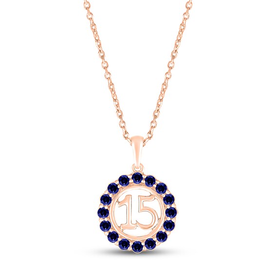 Blue Lab-Created Sapphire Quinceañera Birthstone Necklace 10K Rose Gold 18"