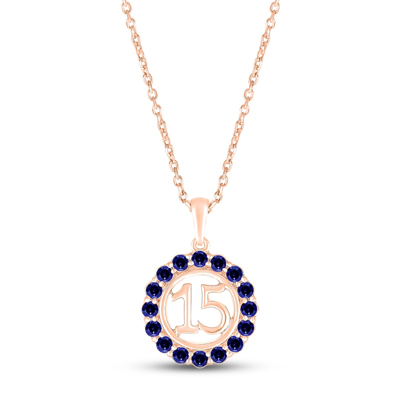 Blue Lab-Created Sapphire Quinceañera Birthstone Necklace 10K Rose Gold 18"