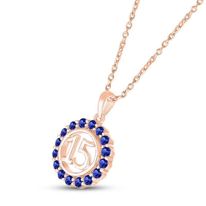 Blue Lab-Created Sapphire Quinceañera Birthstone Necklace 10K Rose Gold 18"