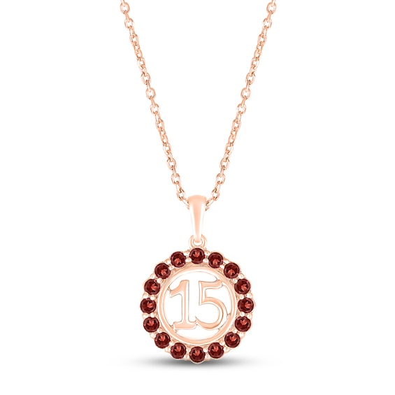 Garnet Quinceañera Birthstone Necklace 10K Rose Gold 18"
