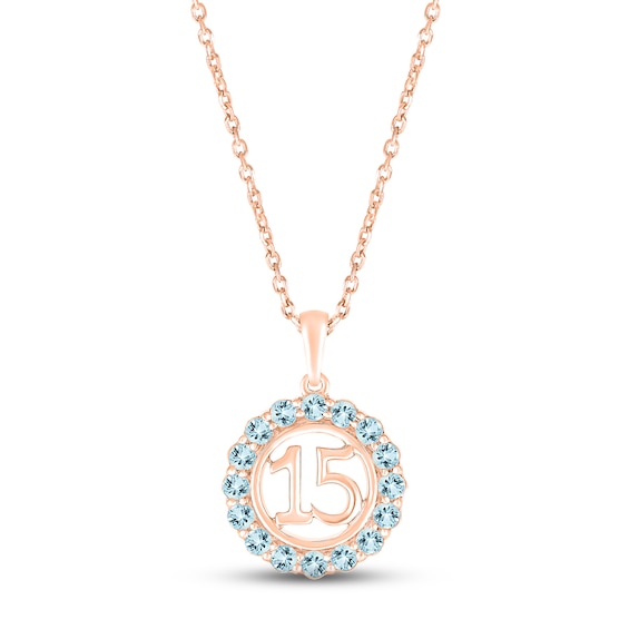 Aquamarine Quinceañera Birthstone Necklace 10K Rose Gold 18"