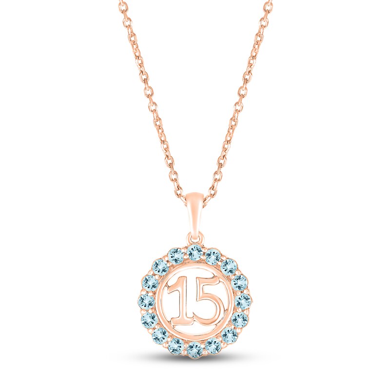 Main Image 1 of Aquamarine Quinceañera Birthstone Necklace 10K Rose Gold 18&quot;