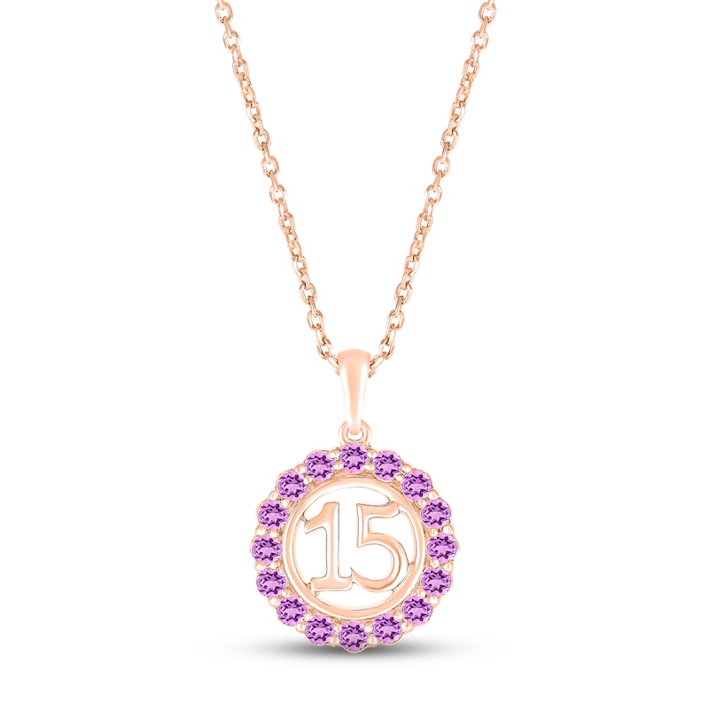 Main Image 1 of Amethyst Quinceañera Birthstone Necklace 10K Rose Gold 18&quot;