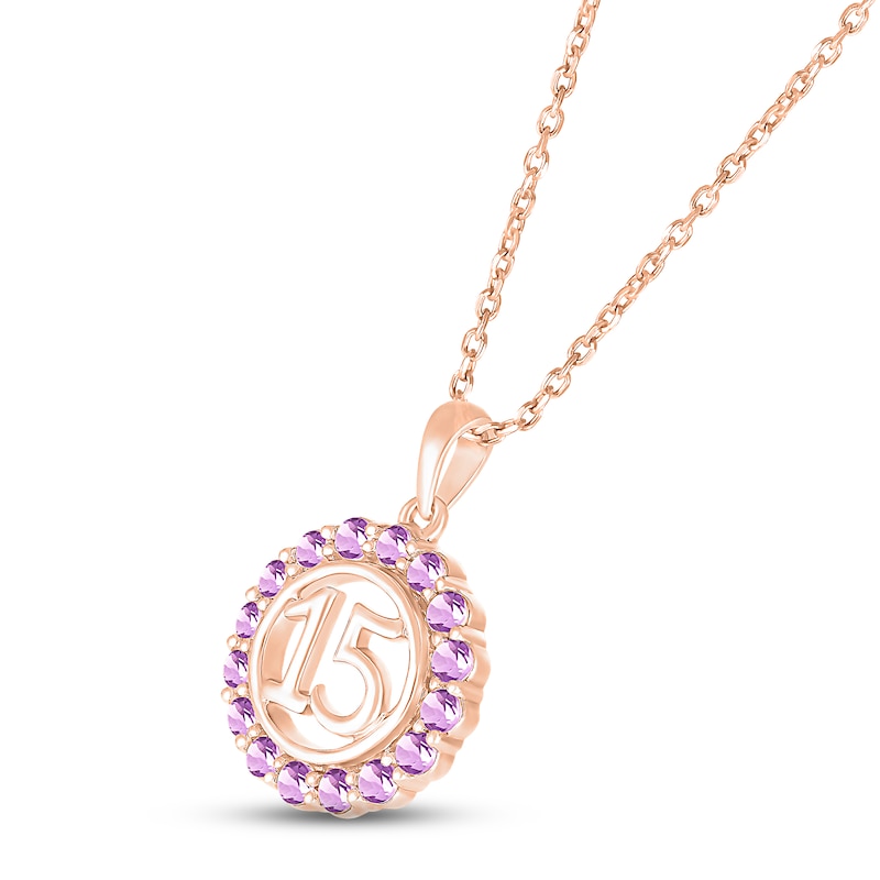 Main Image 2 of Amethyst Quinceañera Birthstone Necklace 10K Rose Gold 18&quot;
