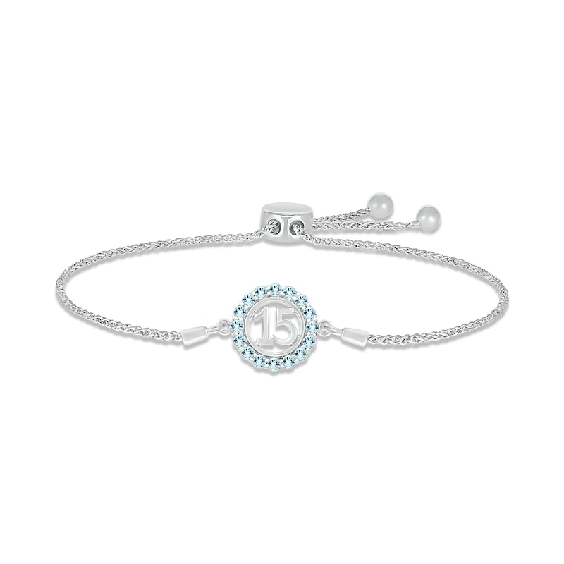 Main Image 1 of Aquamarine Quinceañera Birthstone Bolo Bracelet Sterling Silver 9.5&quot;