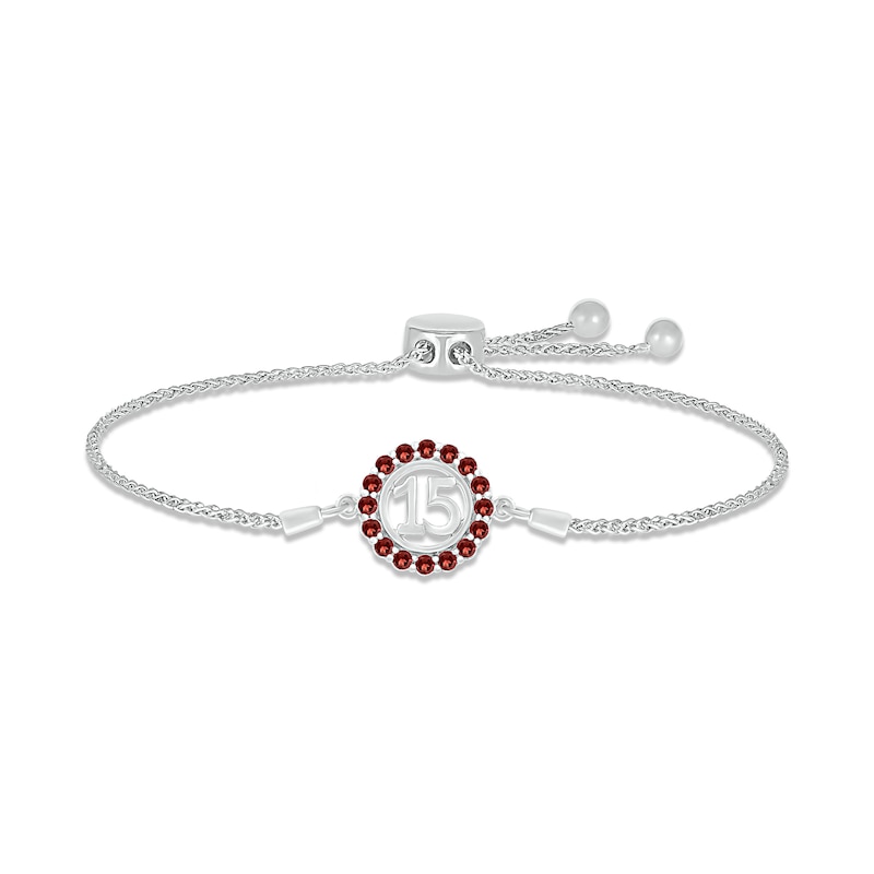 Garnet Quinceañera Birthstone Bolo Bracelet Sterling Silver 9.5"