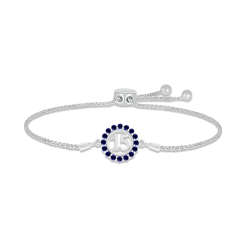 Blue Lab-Created Sapphire Quinceañera Birthstone Bolo Bracelet Sterling Silver 9.5"