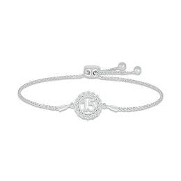 White Lab-Created Sapphire Quinceañera Birthstone Bolo Bracelet Sterling Silver 9.5"
