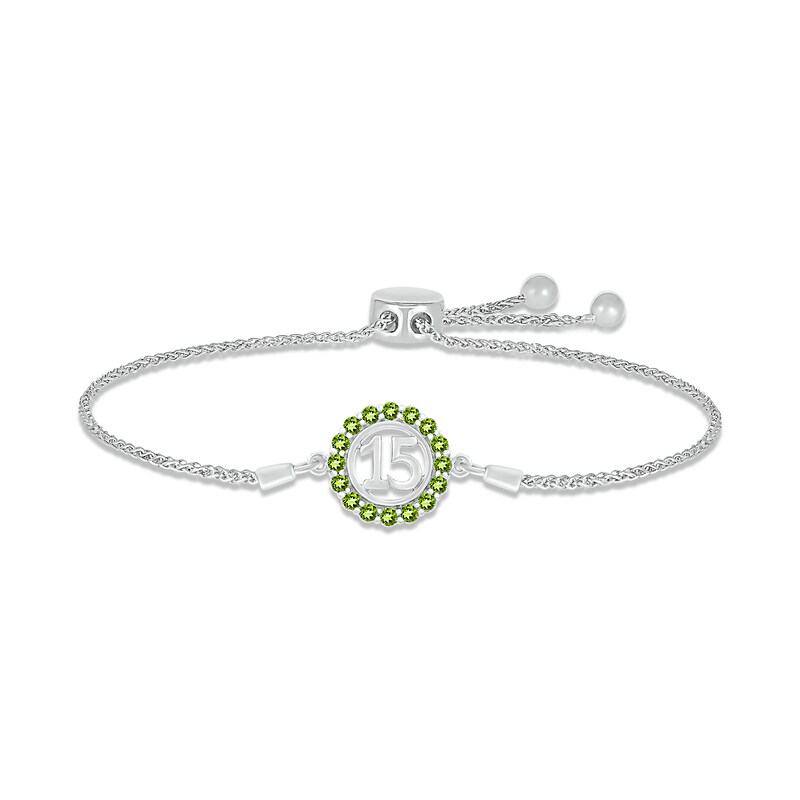 Main Image 1 of Peridot Quinceañera Birthstone Bolo Bracelet Sterling Silver 9.5&quot;