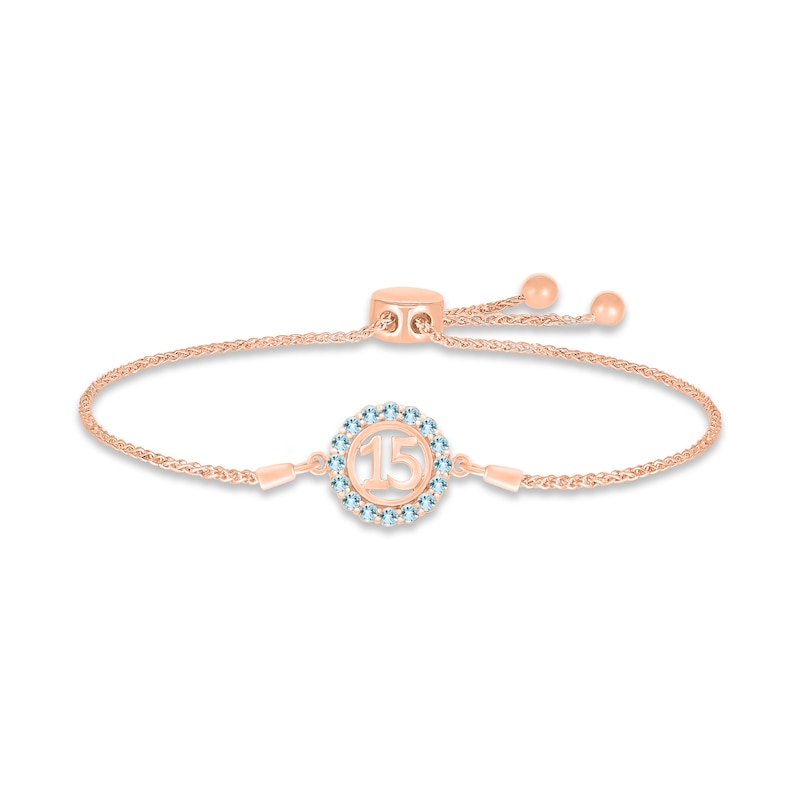 Main Image 1 of Aquamarine Quinceañera Birthstone Bolo Bracelet 10K Rose Gold 9.5&quot;