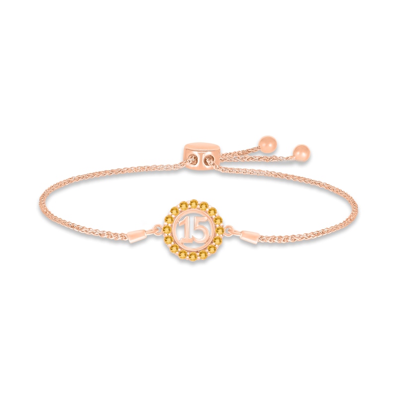 Main Image 1 of Citrine Quinceañera Birthstone Bolo Bracelet 10K Rose Gold 9.5&quot;