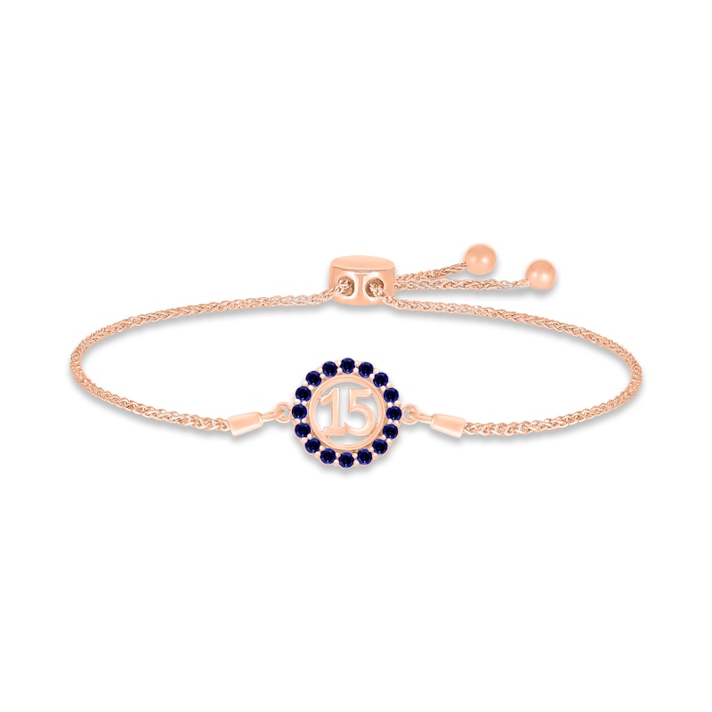 Main Image 1 of Blue Lab-Created Sapphire Quinceañera Birthstone Bolo Bracelet 10K Rose Gold 9.5&quot;