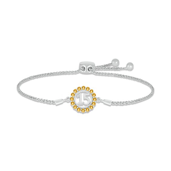 Citrine Quinceañera Birthstone Bolo Bracelet 10K White Gold 9.5"