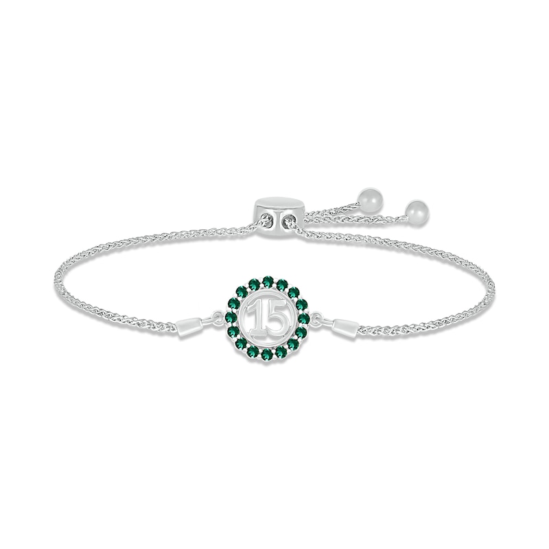 Main Image 1 of Lab-Created Emerald Quinceañera Birthstone Bolo Bracelet 10K White Gold 9.5&quot;