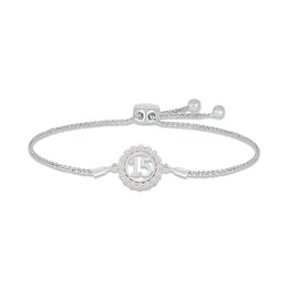 Lab-Created Opal Quinceañera Birthstone Bolo Bracelet 10K White Gold 9.5"