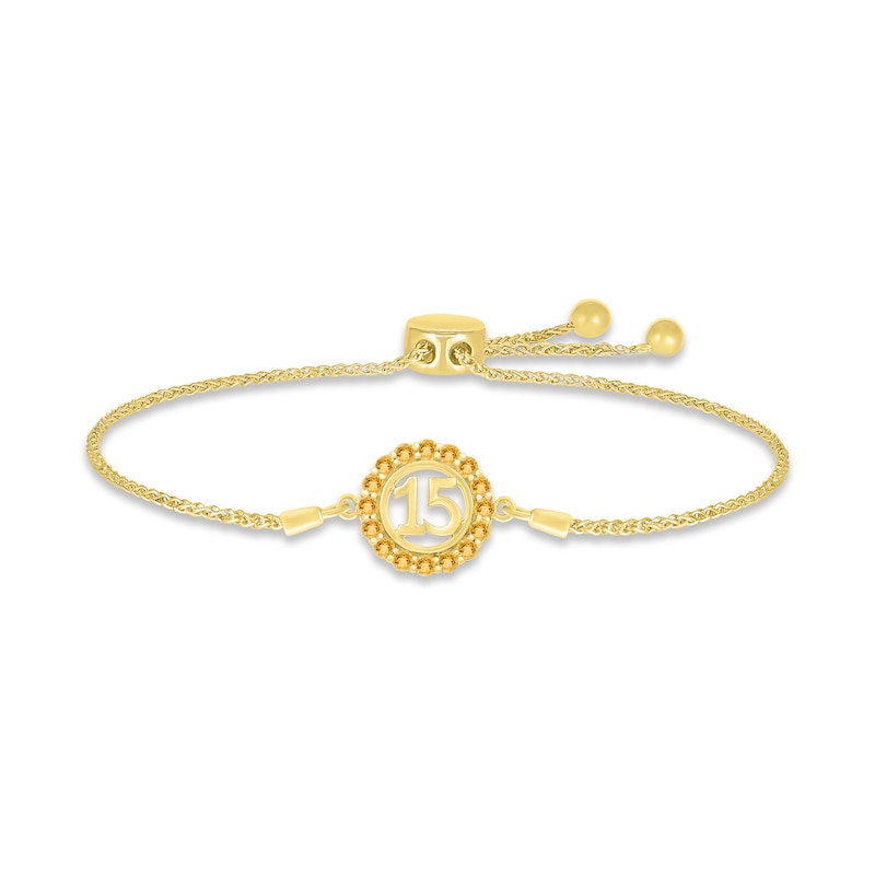 Main Image 1 of Citrine Quinceañera Birthstone Bolo Bracelet 10K Yellow Gold 9.5&quot;