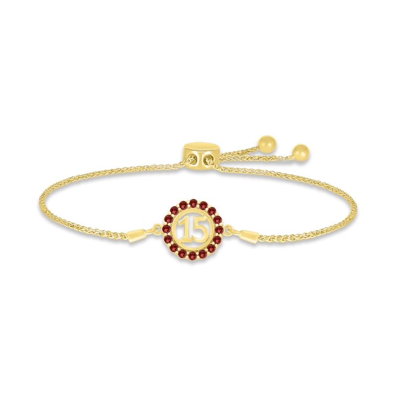 Main Image 1 of Garnet Quinceañera Birthstone Bolo Bracelet 10K Yellow Gold 9.5&quot;