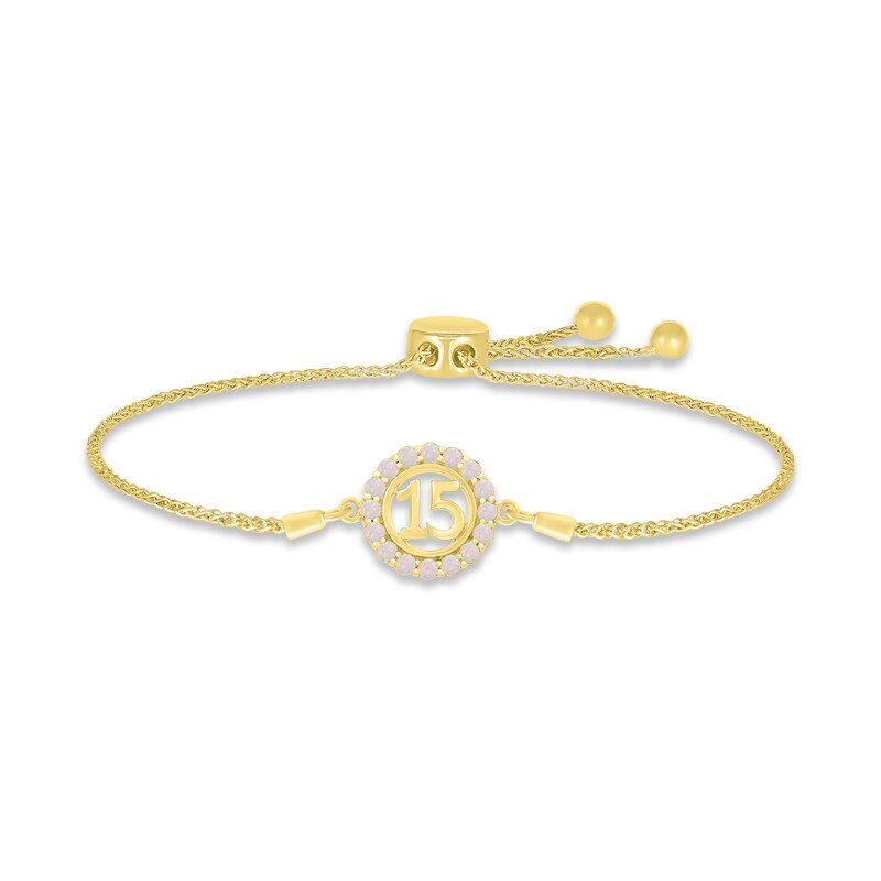 Main Image 1 of Lab-Created Opal Quinceañera Birthstone Bolo Bracelet 10K Yellow Gold 9.5&quot;