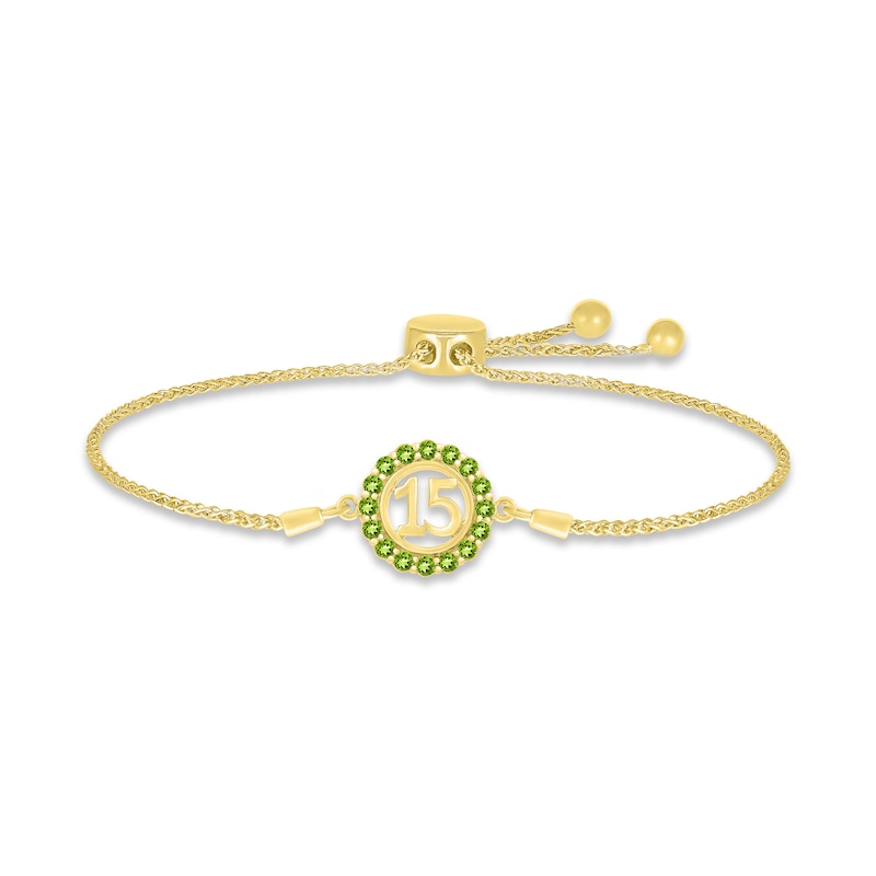 Main Image 1 of Peridot Quinceañera Birthstone Bolo Bracelet 10K Yellow Gold 9.5"