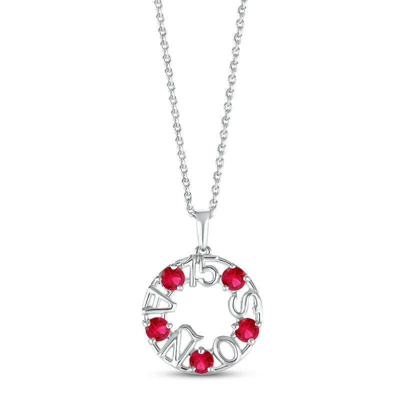 Lab-Created Ruby "15 Años" Birthstone Necklace Sterling Silver 18"