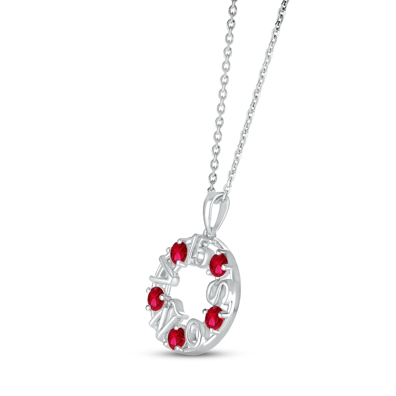 Lab-Created Ruby "15 Años" Birthstone Necklace Sterling Silver 18"