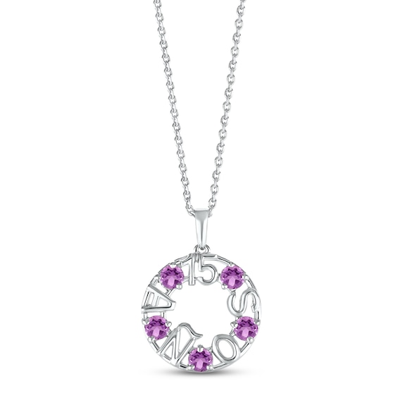 Amethyst "15 Años" Birthstone Necklace Sterling Silver 18"