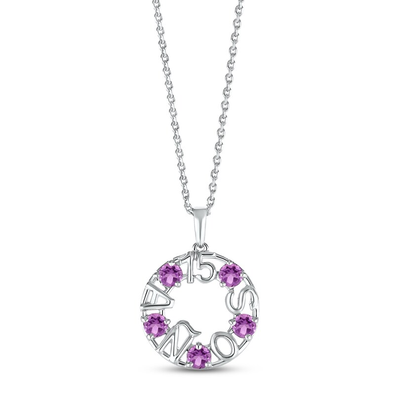 Main Image 1 of Amethyst &quot;15 Años&quot; Birthstone Necklace Sterling Silver 18&quot;