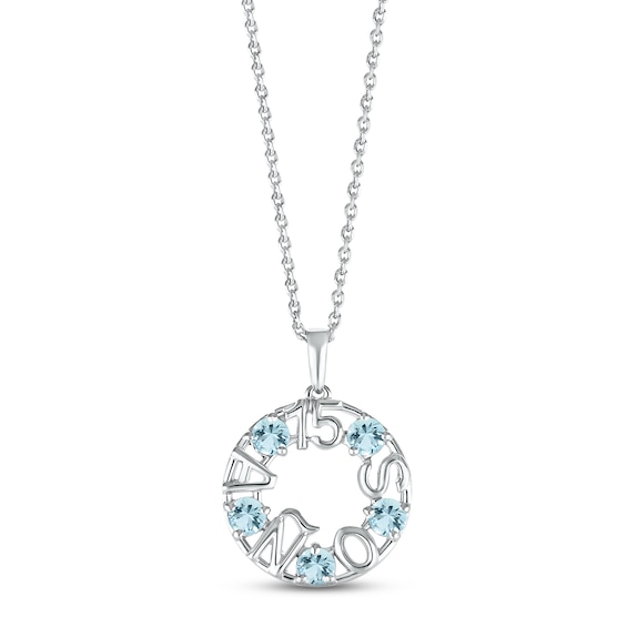 Aquamarine "15 Años" Birthstone Necklace Sterling Silver 18"