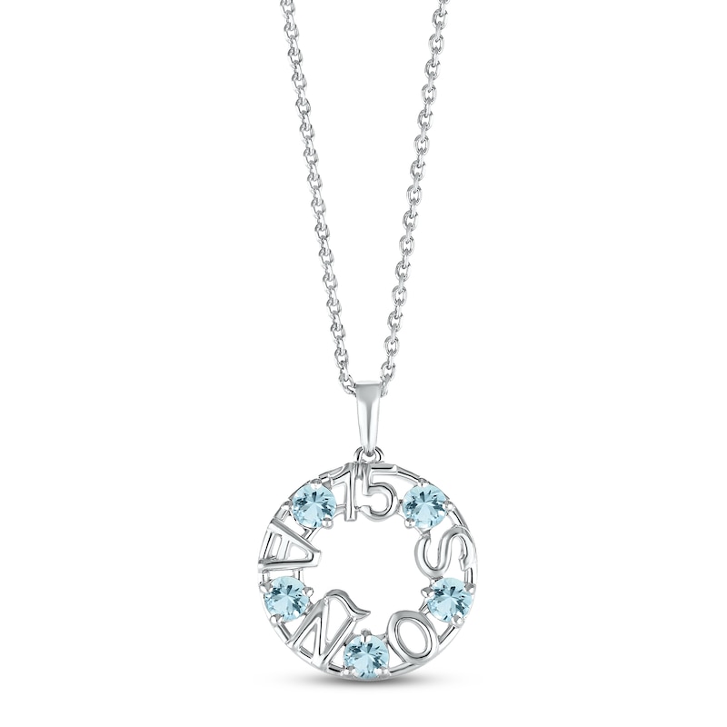 Aquamarine "15 Años" Birthstone Necklace Sterling Silver 18"