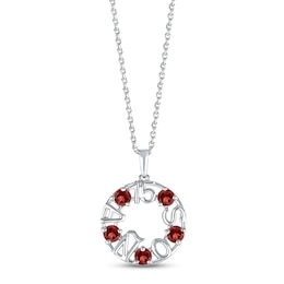Garnet "15 Años" Birthstone Necklace Sterling Silver 18"
