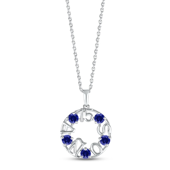 Blue Lab-Created Sapphire "15 Años" Birthstone Necklace Sterling Silver 18"