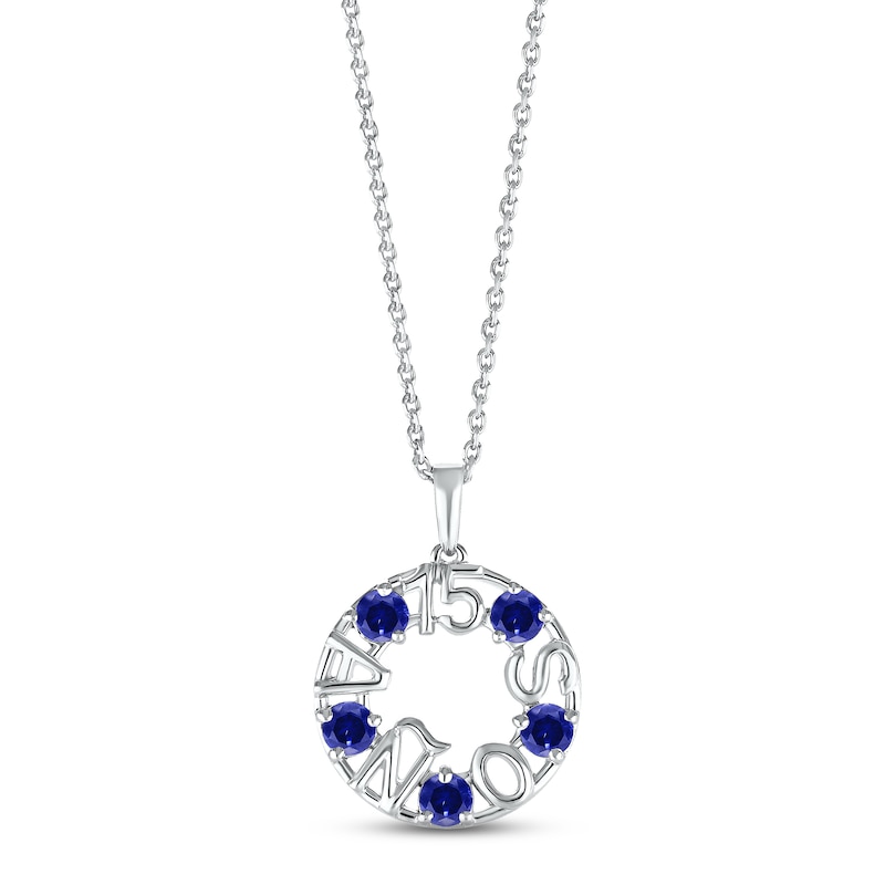 Main Image 1 of Blue Lab-Created Sapphire &quot;15 Años&quot; Birthstone Necklace Sterling Silver 18&quot;