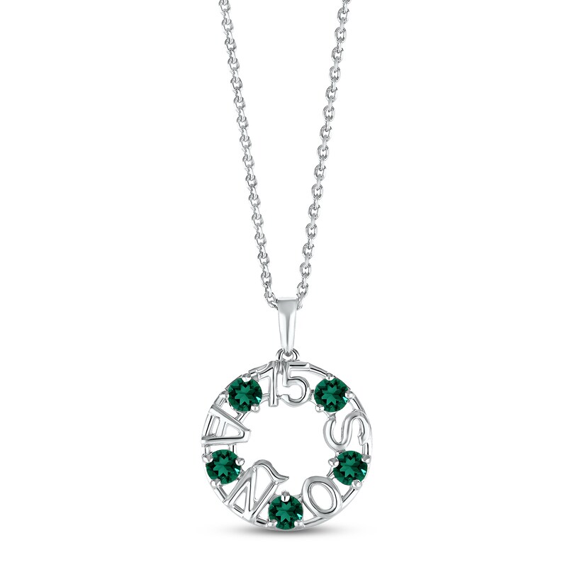 Main Image 1 of Lab-Created Emerald &quot;15 Años&quot; Birthstone Necklace Sterling Silver 18&quot;