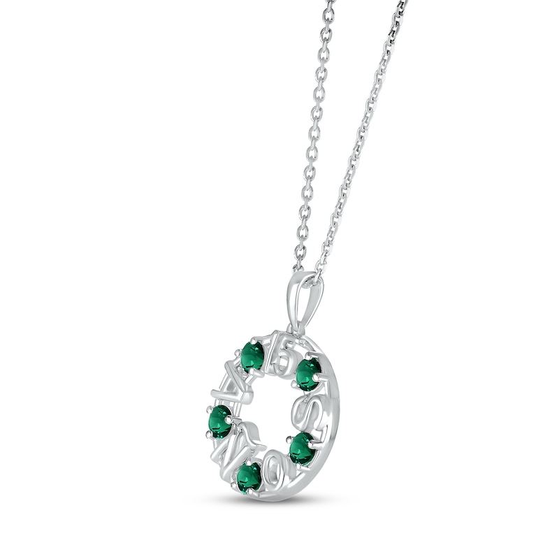 Lab-Created Emerald "15 Años" Birthstone Necklace Sterling Silver 18"