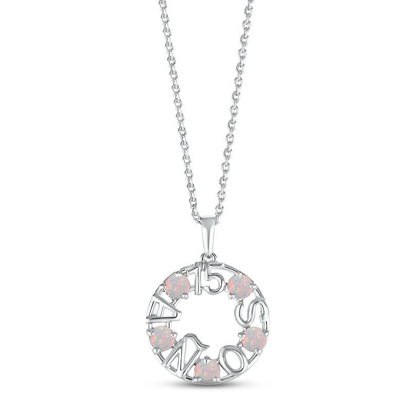 Main Image 1 of Lab-Created Opal &quot;15 Años&quot; Birthstone Necklace Sterling Silver 18&quot;