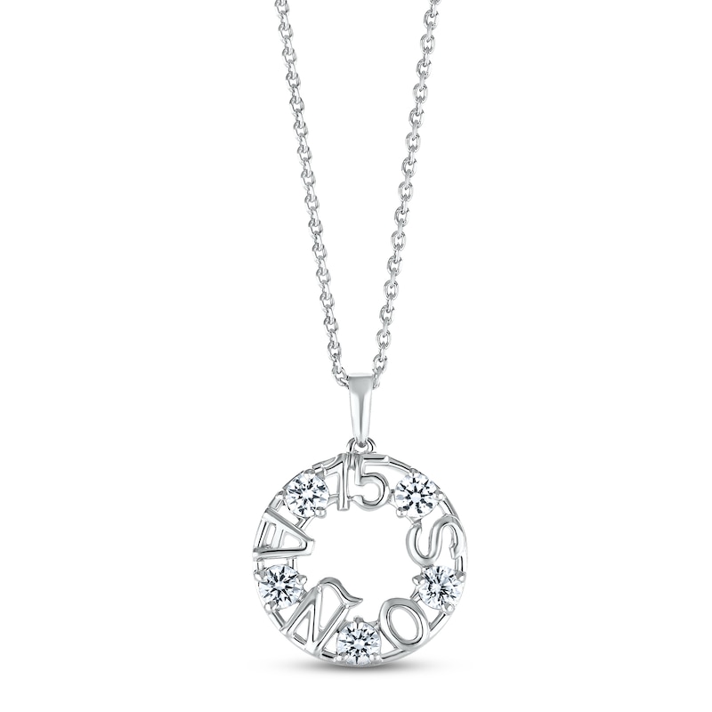 Main Image 1 of White Lab-Created Sapphire &quot;15 Años&quot; Birthstone Necklace Sterling Silver 18&quot;