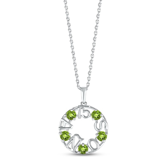 Peridot "15 Años" Birthstone Necklace Sterling Silver 18"