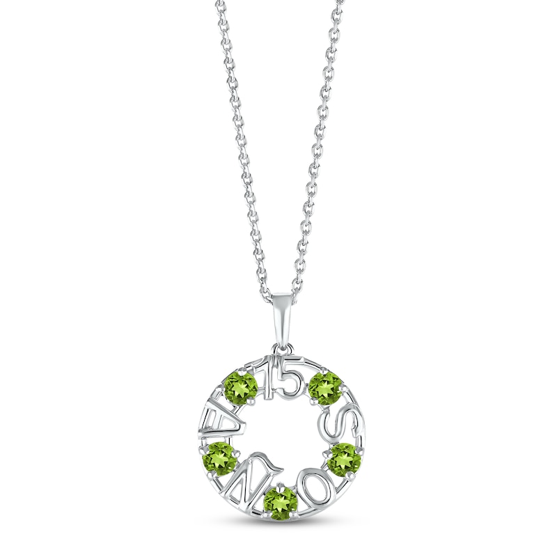 Main Image 1 of Peridot &quot;15 Años&quot; Birthstone Necklace Sterling Silver 18&quot;