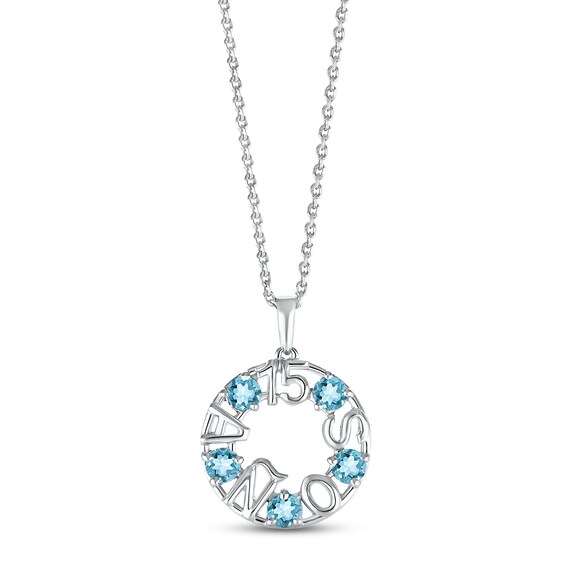 Swiss Blue Topaz "15 Años" Birthstone Necklace Sterling Silver 18"