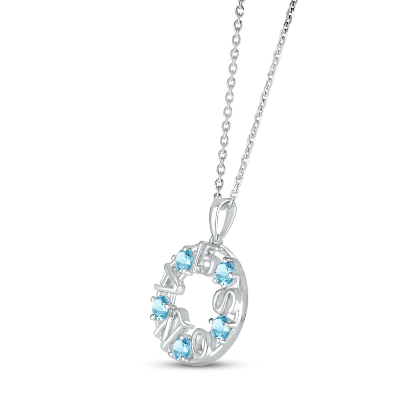 Swiss Blue Topaz "15 Años" Birthstone Necklace Sterling Silver 18"
