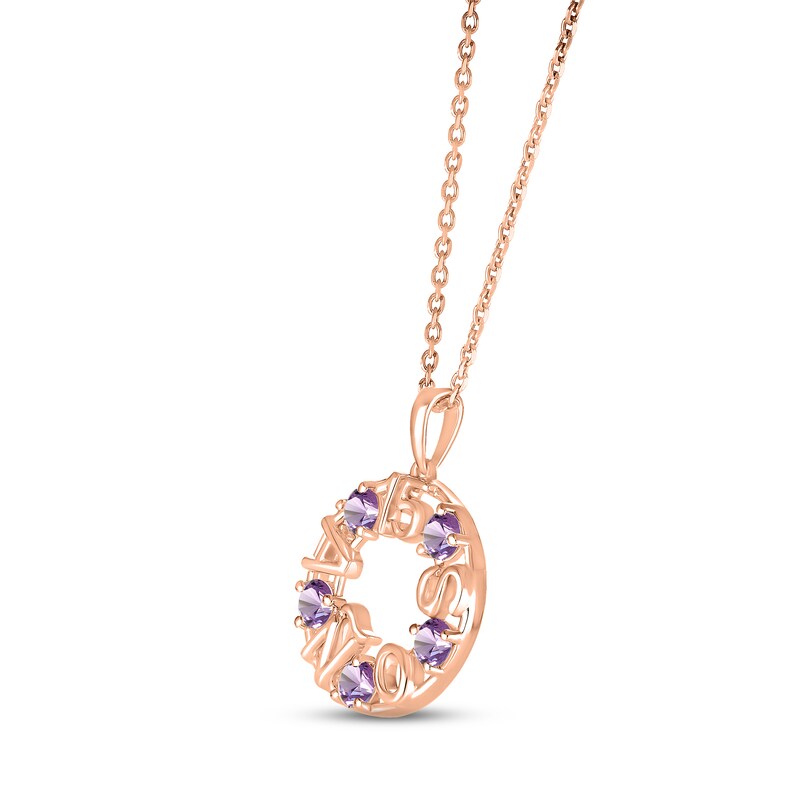 Lab-Created Alexandrite "15 Años" Birthstone Necklace 10K Rose Gold 18"