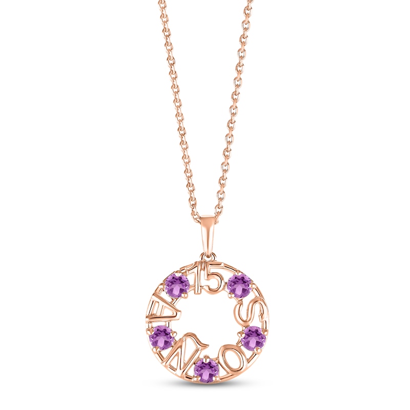 Main Image 1 of Amethyst &quot;15 Años&quot; Birthstone Necklace 10K Rose Gold 18&quot;